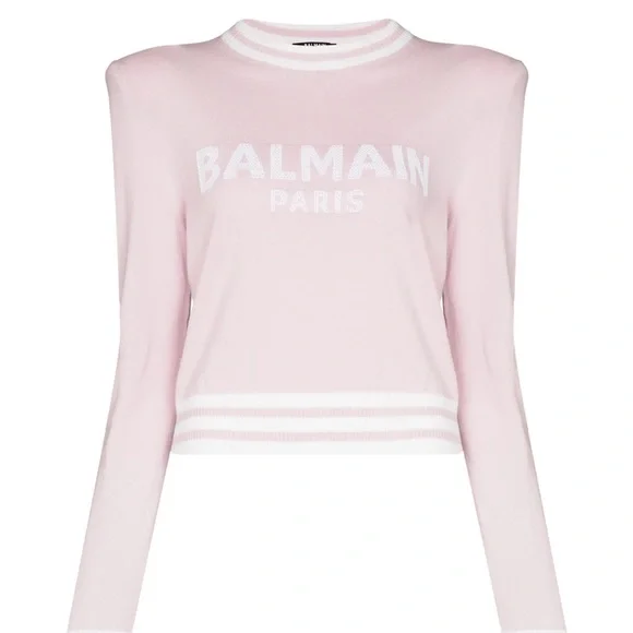 Balmain Light Pink Logo- Embroidered Jumper